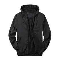 ZCFZJW Mens Lightweight Waterproof Coated Hooded Rain Jacket- Light Windbreaker Raincoat for Men Casual Long Sleeve Fall Winter Hoodie Outwear Tops with Pockets Black L