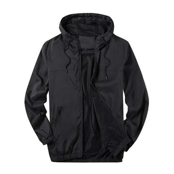 ZCFZJW Mens Lightweight Waterproof Coated Hooded Rain Jacket- Light Windbreaker Raincoat for Men Casual Long Sleeve Fall Winter Hoodie Outwear Tops with Pockets Black XXL