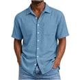 thumbnail image 1 of ZCFZJW Mens Linen Shirt Short Sleeve Wrinkle Free Casual Untucked Button Down Collared T-Shirts Trendy Summer Beach Vacation Breathable Tees Tops with Pockets, 1 of 8