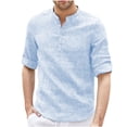 thumbnail image 1 of ZCFZJW Mens Linen Shirts Casual Cotton 3/4 Sleeve Regular-Fit Henley T-Shirt Lightweight Summer Beach Vacation Tees Yoga Shirt Tops Light Blue XXL, 1 of 5