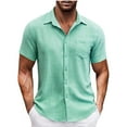 thumbnail image 1 of ZCFZJW Mens Linen Shirts Short Sleeve Button Down Shirts Cotton Summer Beach Cuban Shirts Vacation Hawaiian Shirts with Pockets Green XL, 1 of 5