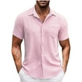 thumbnail image 1 of ZCFZJW Mens Linen Shirts Short Sleeve Button Down Shirts Cotton Summer Beach Cuban Shirts Vacation Hawaiian Shirts with Pockets Pink M, 1 of 5