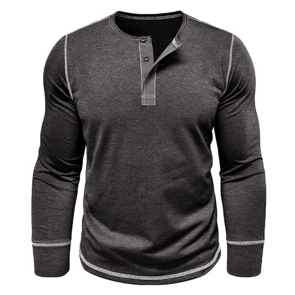 ZCFZJW Mens Long Sleeve Athletic Tee Shirts Casual Basic Henley Shirts Lightweight Cotton Soft Classic Fit Basic T-Shirts Tops Dark Gray M