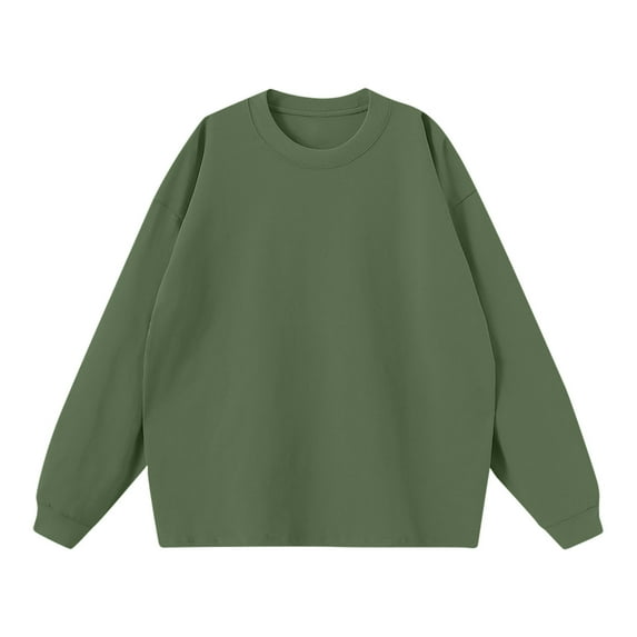 ZCFZJW Mens Long Sleeve Crewneck Sweatshirts Loose Lightweight Casual Solid Color Pullover Tops Trendy Fall Oversized Baggy Shirts Army Green XXL