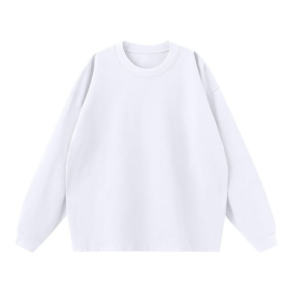ZCFZJW Mens Long Sleeve Crewneck Sweatshirts Loose Lightweight Casual Solid Color Pullover Tops Trendy Fall Oversized Baggy Shirts White M