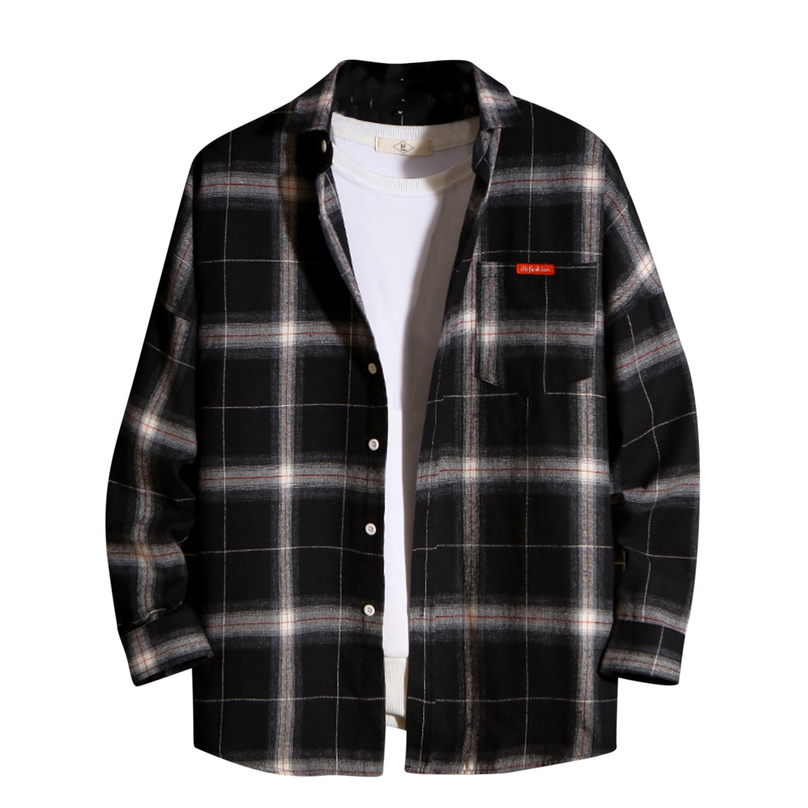 ZCFZJW Mens Long Sleeve Flannel Plaid Shirts Casual Button Down Shacket Jackets Classic Flannel Shirt Button Down Shirt Jacket Tops Black XXXL Walmart
