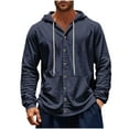 thumbnail image 1 of ZCFZJW Mens Long Sleeve Linen Hoodie T-Shirts Lightweight Drawstring Hooded Sweatshirt Casual Summer Button Shirts Trendy Streetwear Loose Fit Outfits Navy XXL, 1 of 9