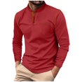 thumbnail image 1 of ZCFZJW Mens Long Sleeve Polo Shirts Lightweight Casual Cotton Polo T Shirt with Pocket Classic Button Collared Golf Tees Shirt Red#01 S, 1 of 8