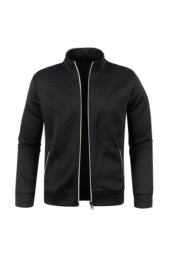 Mens Long Sleeve Stand Collar Jackets Trendy Solid Color Zip up Open Front Cardigan Outwear Tops Lightweight Thin Velvet Sweater Coat Black XXXXL