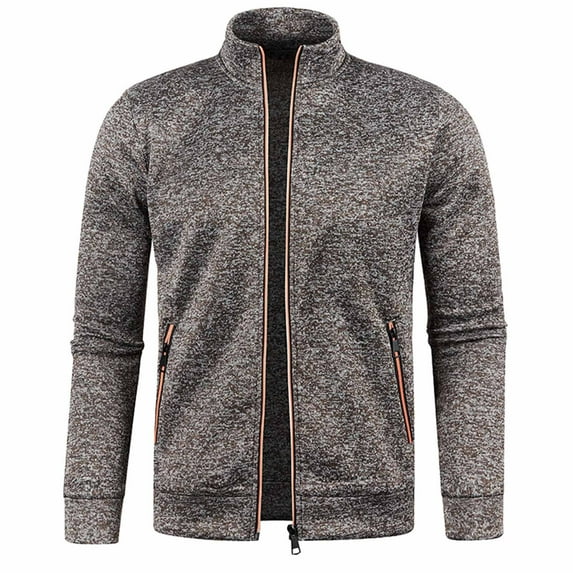 ZCFZJW Mens Long Sleeve Stand Collar Jackets Trendy Solid Color Zip up Open Front Cardigan Outwear Tops Lightweight Thin Velvet Sweater Coat Coffee XL