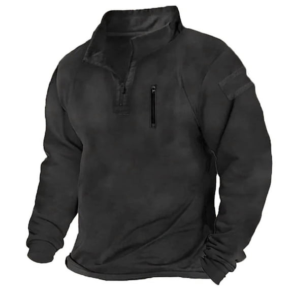 ZCFZJW Mens Long Sleeve Stand Collar Pullover Sweatshirts Casual 1/4 Zip up Solid Color Athletic Workout Sweatshirt Tops with Chest Zipper Pocket Black XL