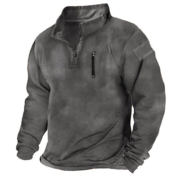 ZCFZJW Mens Long Sleeve Stand Collar Pullover Sweatshirts Casual 1/4 Zip up Solid Color Athletic Workout Sweatshirt Tops with Chest Zipper Pocket Gray M