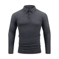 thumbnail image 1 of ZCFZJW Mens Long Sleeve Textured Polo Shirts Casual Fall Button Neckline Lapel Collar Pullover Sweater Tops Trendy Solid Color Basic Workout Tees Sweatshirt Dark Gray S, 1 of 8