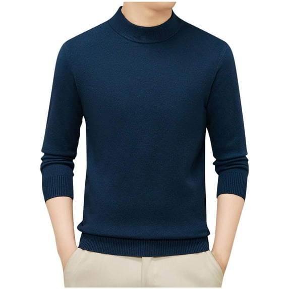 ZCFZJW Mens Mock Neck Sweaters Lightweight Casual Soft Slim Fit Basic Solid Color Long Sleeve Fall Winter Thick Warm Pullover Sweater Tops Blue XXXXL