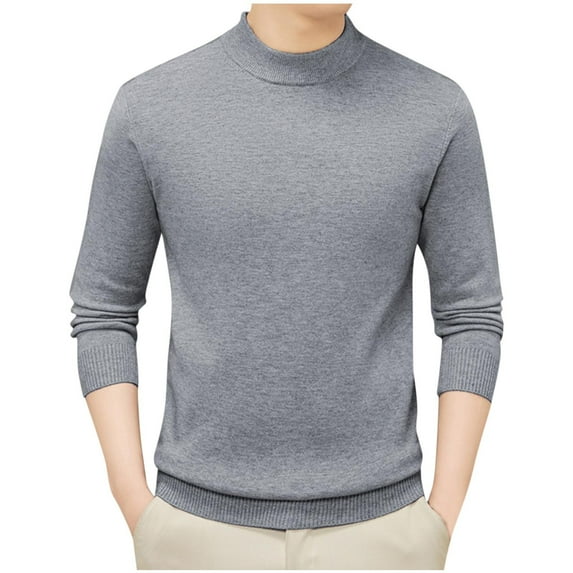ZCFZJW Mens Mock Neck Sweaters Lightweight Casual Soft Slim Fit Basic Solid Color Long Sleeve Fall Winter Thick Warm Pullover Sweater Tops Gray XXL