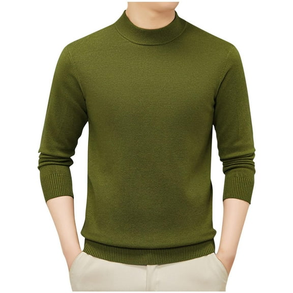 ZCFZJW Mens Mock Neck Sweaters Lightweight Casual Soft Slim Fit Basic Solid Color Long Sleeve Fall Winter Thick Warm Pullover Sweater Tops Green M