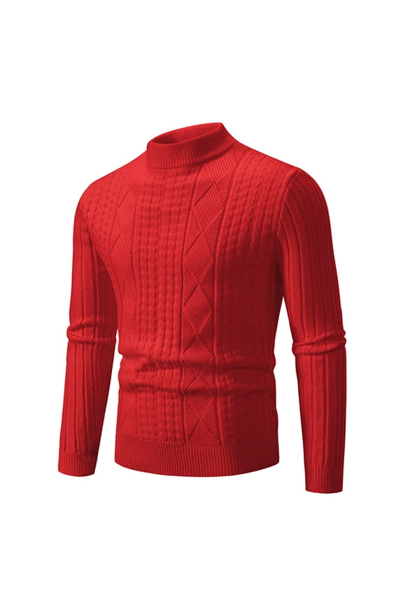 Mens Mock Turtleneck Long Sleeve Knitted Solid Color Sweater Shirts Basic Thermal Turtle Neck Undershirt Lightweight Pullover Top Red XXXL