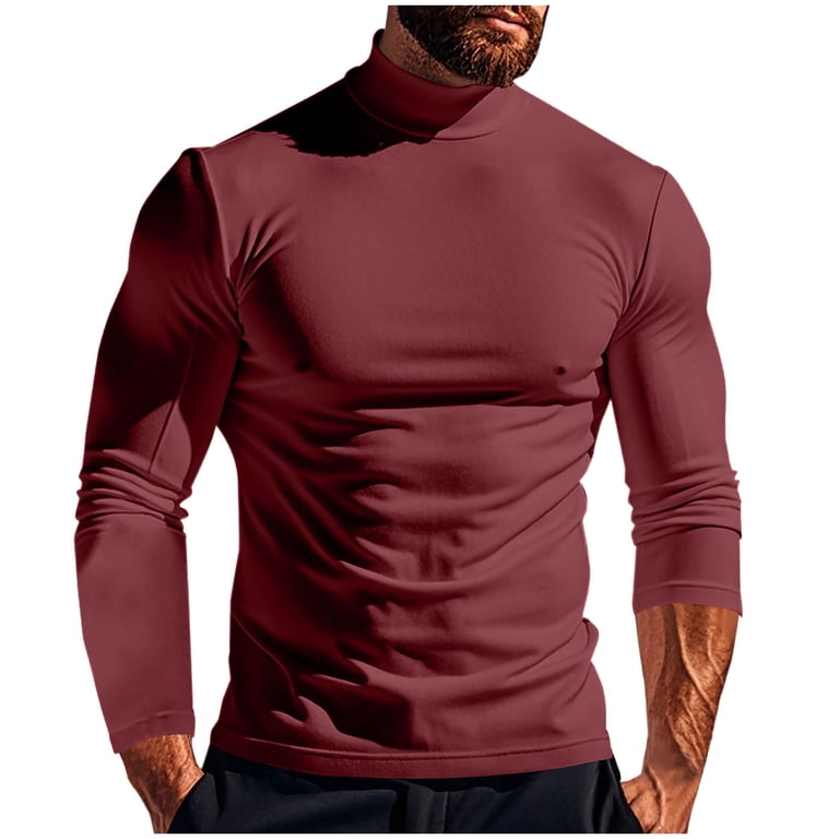 ZCFZJW Mens Mock Turtleneck T-Shirts Long Sleeve Basic Solid Color