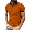 thumbnail image 1 of ZCFZJW Mens Muscle Fit T-Shirts Casual Patchwork Summer Short Sleeve 1/4 Zip up V Neck Pullover Tops Trendy Turndown Collar Workout Tshirt Brown XXL, 1 of 6