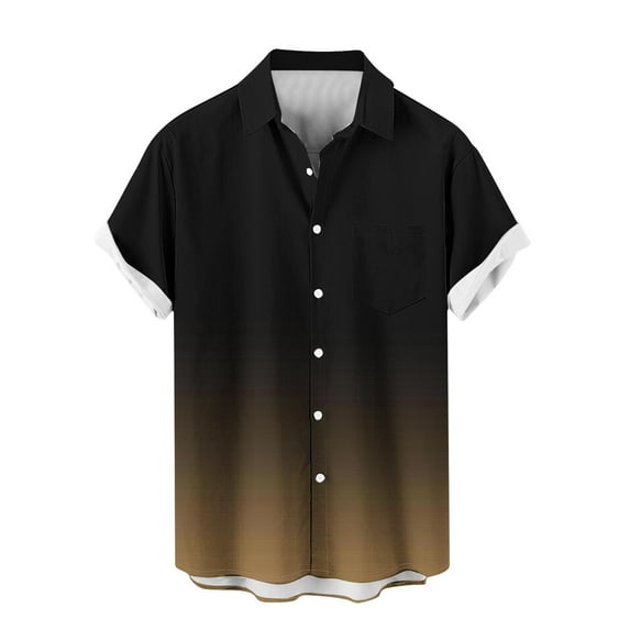 ZCFZJW Mens Ombre Hawaiian Shirts Casual Tie Dye Color Block Printed Summer Short Sleeve Button Down Graphic Holiday T-Shirts Loose Regular Fit Beach Vacation Outfits Khaki L