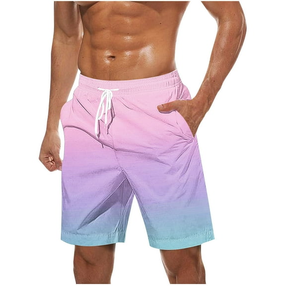 ZCFZJW Mens Ombre Hawaiian Swim Trunks Casual Tie Dye Gradient Print Drawstring Elastic Waist Bathing Suits Lightweight Quick Dry Stretch Beach Shorts Swimwear with Pockets Pink S