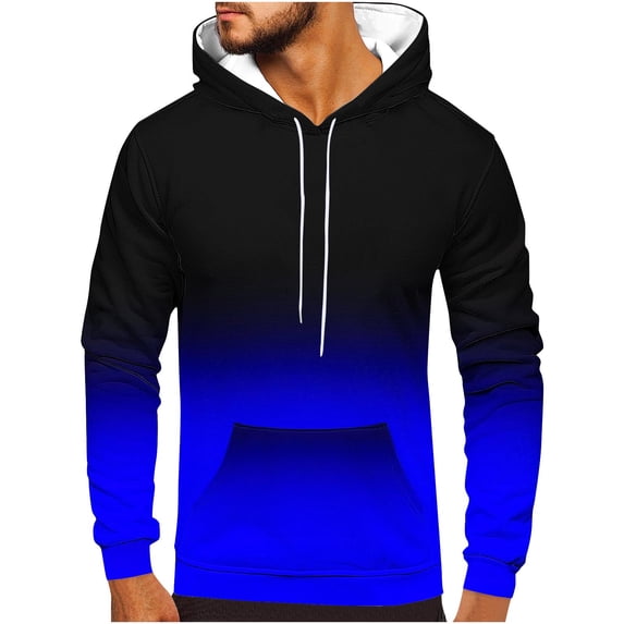ZCFZJW Mens Ombre Hooded Sweatshirts Casual Drawstring Long Sleeve Hoodie Outwear Tops Loose Lightweight Gradient Color Print Pullover Blue L