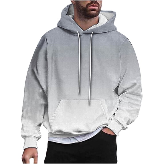 ZCFZJW Mens Ombre Hoodie Long Sleeve Casual Tie Dye Gradient Print Pullover Hooded Sweatshirt Fashion Drawstring Hoodies with Pocket Gray XL