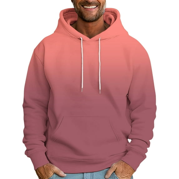 ZCFZJW Mens Ombre Hoodie Tops Big and Tall Regular Fit Casual Tie Dye Gradient Print Long Sleeve Drawstring Hooded Pullover Sweatshirts Pink L