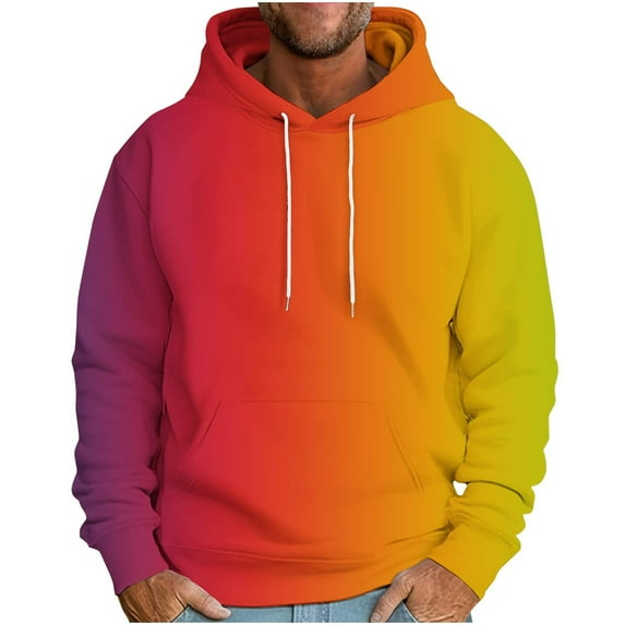 ZCFZJW Mens Ombre Hoodie Tops Lightweight Casual Drawstring Long Sleeve Hooded Pullover Sweatshirts Trendy Tie Dye Gradient Print Warm Coat with Pockets Multicolor#03 XL