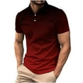 thumbnail image 1 of ZCFZJW Mens Ombre Shirts Casual 1/4 Button up V Neck Tie Dye Gradient Print Summer Short Sleeve Polo Shirts Lightweight Comfy Holiday T-Shirts Tops Wine L, 1 of 6