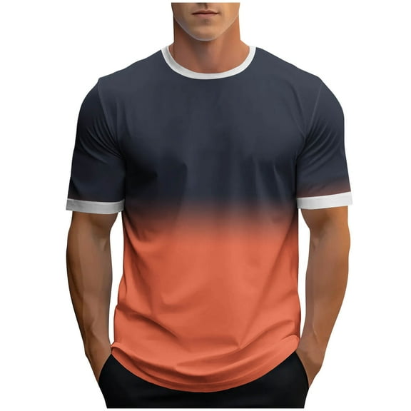 ZCFZJW Mens Ombre Shirts Casual Summer Short Sleeve Gradient Color Print Crewneck Basic Workout T-Shirts Loose Soft Cotton Pullover Tops Black XL