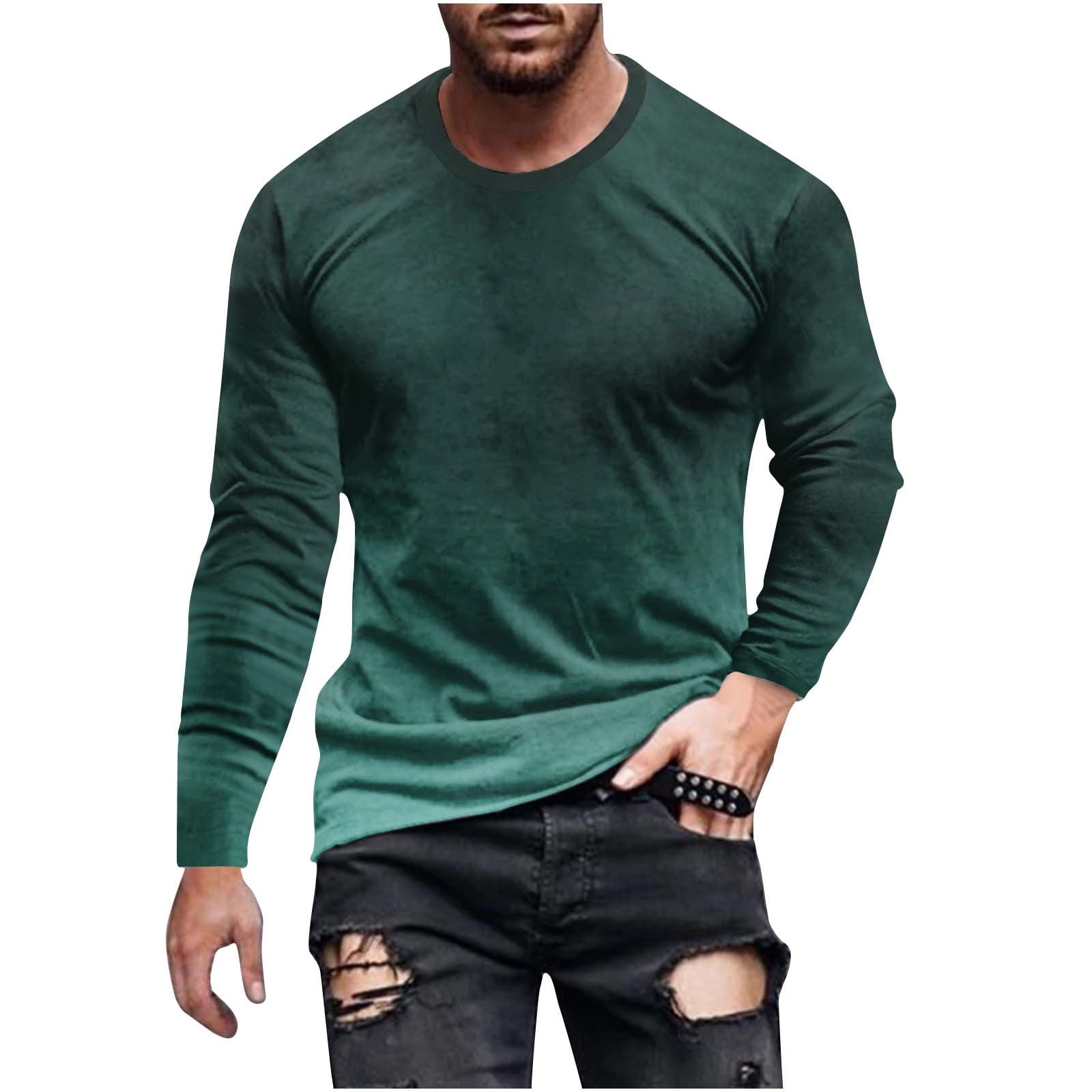 ZCFZJW Mens Ombre T-Shirts Casual Gradient Color Printed Long