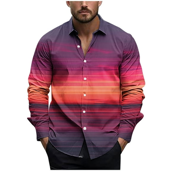 ZCFZJW Mens Ombre T-Shirts Casual Long Sleeve Tie Dye Gradient Color Print Hawaiian Beach Hawaiian Tees Shirt Loose Regular Fit Vacation Tshirt Tops Multicolor#02 XL