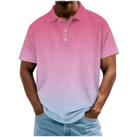 ZCFZJW Mens Ombre T-Shirts Casual Summer Tie Dye Gradient Color Printed Summer Short Sleeve 1/4 Button up V Neck Collared T-Shirts Regular Fit Athletic Tees Tops Wine XXXXL