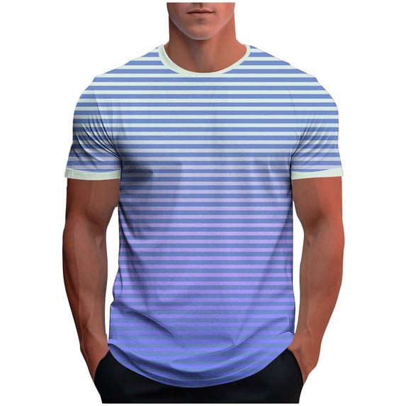 ZCFZJW Mens Ombre T-Shirts Casual Summer Tie Dye Gradient Color Striped Print Short Sleeve Crewneck Basic Workout Tees Shirt Fashion Athletic Tshirt Tops Purple XXXL