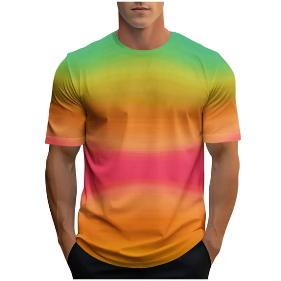 ZCFZJW Mens Ombre T-Shirts Casual Tie Dye Gradient Color Print Summer Short Sleeve Crewneck Tees Trendy Regular Fit Basic Workout Tshirt Tops Orange XXXL