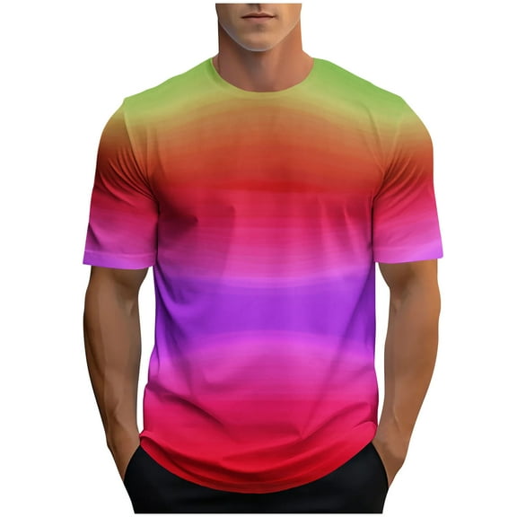 ZCFZJW Mens Ombre T-Shirts Casual Tie Dye Gradient Color Print Summer Short Sleeve Crewneck Tees Trendy Regular Fit Basic Workout Tshirt Tops Red XXXL
