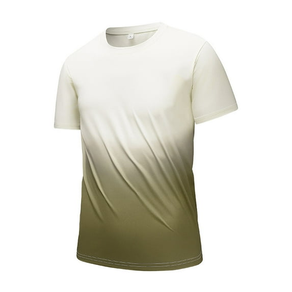 ZCFZJW Mens Ombre Tops Lightweight Quick Dry Casual Gradient Color Summer Short Sleeve Basic Crewneck Active T-Shirts Trendy Regular Fit Pullover Beige XXXXXL