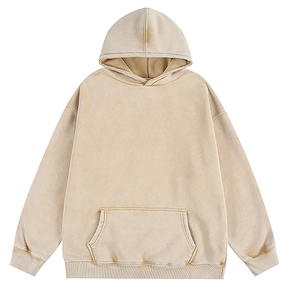 ZCFZJW Mens Oversized Hoodies Vintage Hoodie Couples Pullover Acid Wash Hoodies for Men Streetwear Sweatshirts with Kangaroo Pockets Beige L