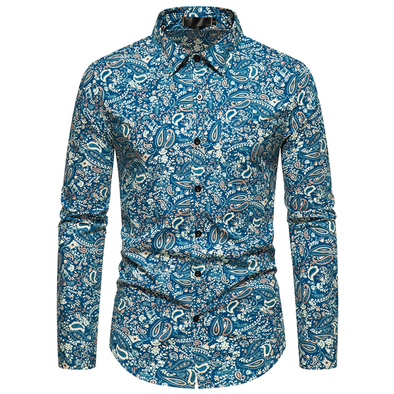 ZCFZJW Mens Paisley Printed Shirts Casual Long Sleeve Button 