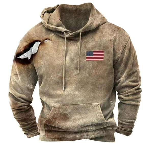 ZCFZJW Mens Patriotic Sweatshirts Vintage USA Flag Pattern Print Long Sleeve Casual Drawstring Hooded Pullover Tops Lightweight Comfy Athletic Workout Hoodie Outwear with Pockets White L
