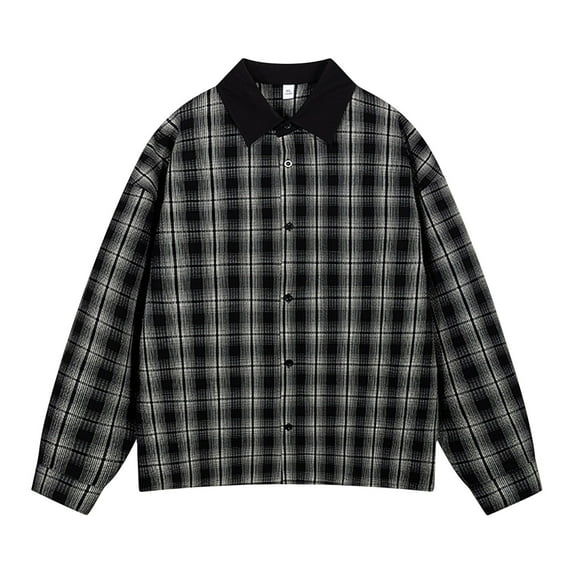 ZCFZJW Mens Plaid Button Down Shirts Loose Oversized Casual Fall Winter Long Sleeve Business Work T-Shirts Fashion 2025 Dress Formal Gingham Shirts Black XXXL
