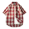 thumbnail image 1 of ZCFZJW Mens Plaid Button Down T-Shirts Classic Summer Short Sleeve Work Business Tops Loose Soft Cotton Regular Fit Casual Gingham Shirts with Pockets Red XXXXXL, 1 of 4