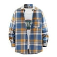 thumbnail image 1 of ZCFZJW Mens Plaid Shirts Casual Long Sleeve Button Down Cotton Leisure Shirt Lightweight Thin Flannel Jackets Tops Outwear with Pockets Z#03-Dark Blue L, 1 of 5