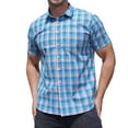 thumbnail image 1 of ZCFZJW Mens Plaid Shirts Casual Summer Short Sleeve Button Down Graphic Tees Shirt Lightweight Cool Big and Tall Regular Fit Soft Cotton T-Shirt Tops Blue XL, 1 of 9