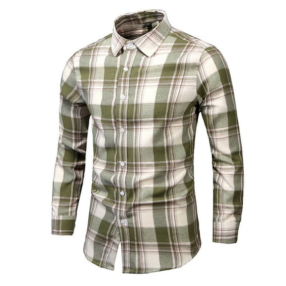 ZCFZJW Mens Plaid Shirts Cotton Long Sleeve Casual Big and Tall Fashion Slim Fit Button Down Flannel Lapel Collared Dress Shirts Tops Green XXXXL