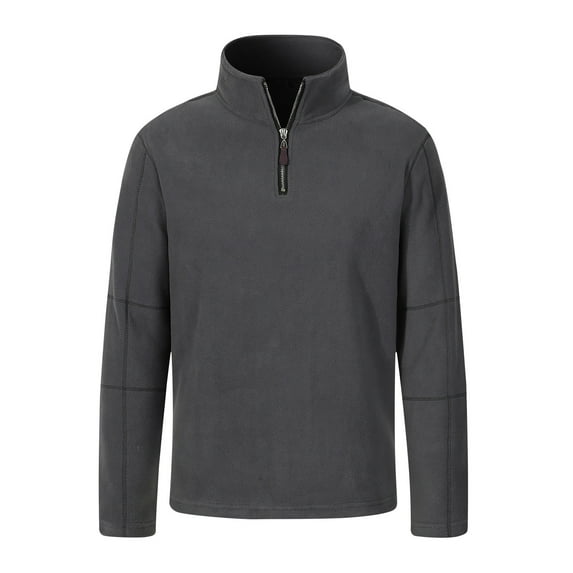 ZCFZJW Mens Plush Velvet Warm Polo Sweatshirts Casual 1/4 Zip up V Neck Stand Collar Solid Color Pullover Sweaters Loose Fit Cozy Outwear Coat Dark Gray XL