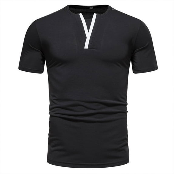 ZCFZJW Mens Pola Shirts Trendy Summer Short Sleeve Casual V Neck Solid Color Pullover T-Shirts Regular Fit Comfy Tshirt Tops Black XL
