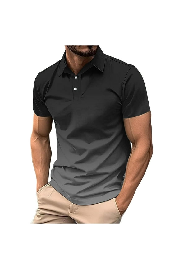 Mens Polo Shirts Short Sleeve Casual Tie Dye Gradient Print Stylish Quick Dry Performance Designed Collared Golf Polo Shirts for Men Dark Gray S