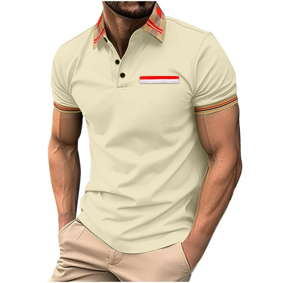 ZCFZJW Mens Polo Shirts Short Sleeve Regular Fit Fashion Designed Shirt Loose Lightweight Casual Solid Color Basic Workout T-Shirts Tops Khaki S